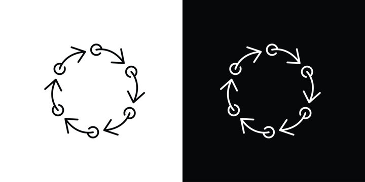 Circular arrows icon on a white and black background, symbolizing process and repetition