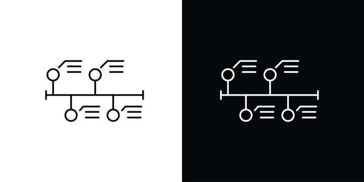 Single icon of modern timeline graphic with three horizontal steps and connecting lines on white and black backgrounds