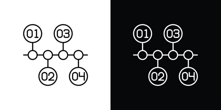 Timeline icon with four numbered steps (01, 02, 03, 04) for visualizing sequential project progress, business processes, and workflow stages