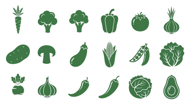 Collection of various green vegetables icons.