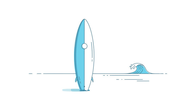 Surfboard standing on beach near ocean waves, summer adventure and water sports concept for surfing lifestyle and tropical travel destinations