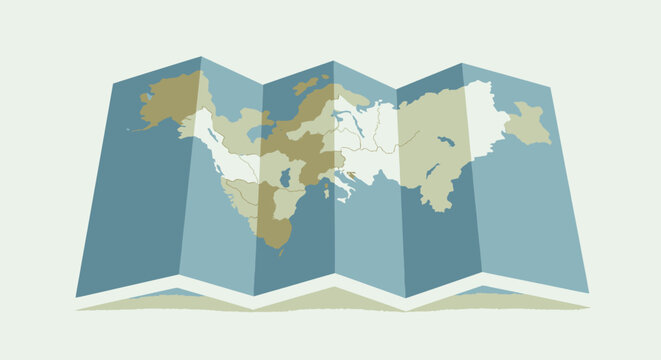 Folded world map for travel planning and global exploration, tourism navigation concept for adventure journeys and vacation destination research