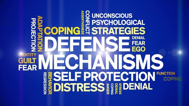 Defense Mechanisms animated word cloud-text design animation tag kinetic typography seamless loop.