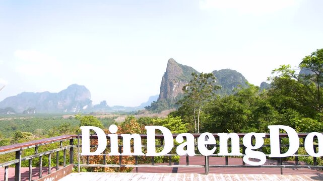 Scenic View of Limestone Mountains from Din Daeng Doi Terrace in Krabi