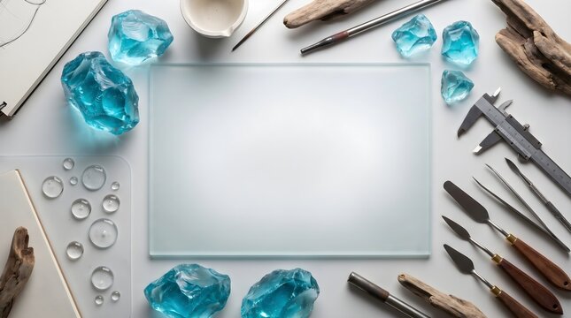 Jewelry Designer Workspace Mockup with Raw Blue Gemstones and Precision Tools
