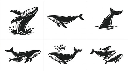 Black and white whale illustrations. © pono