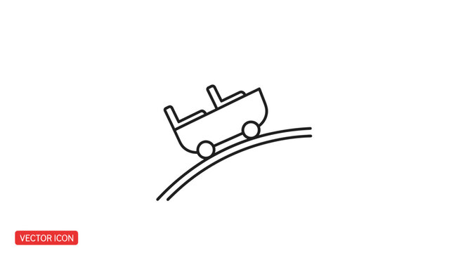 Roller Coaster Cart Icon on Track, Thrill Ride, Amusement Park Vector