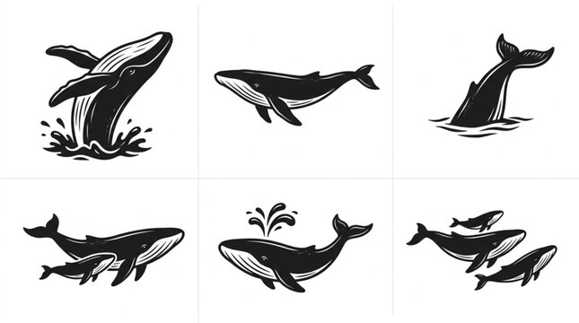 Black and white whale illustrations.