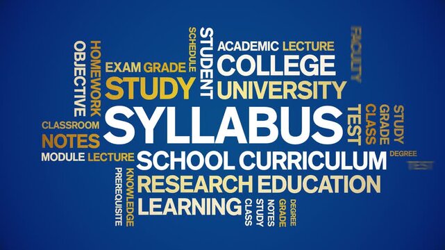 Syllabus animated word cloud-text design animation tag kinetic typography seamless loop.