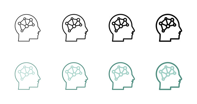Creative Mind and Artificial Intelligence Network Line Art Icon Vector Illustration Editable