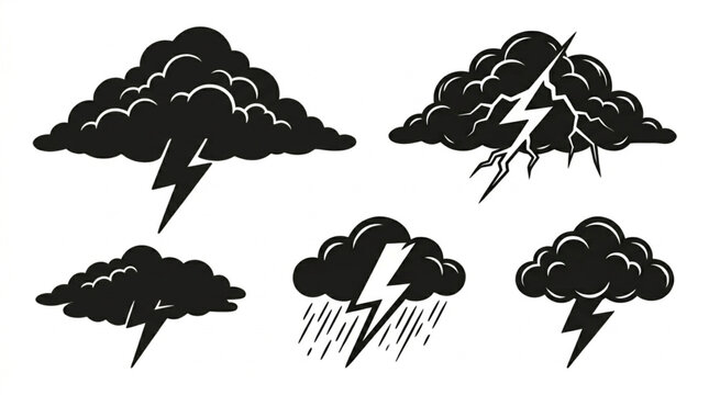 Black and white stormy weather icons.