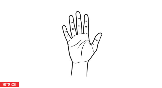 Open Hand Silhouette, Five Fingers Raised, Stop Gesture, Vector Illustration