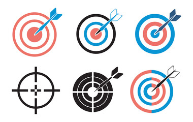Target with arrow hitting bullseye representing business goal achievement, success, focus, and strategy concept in clean modern vector illustration style © Ayat0002