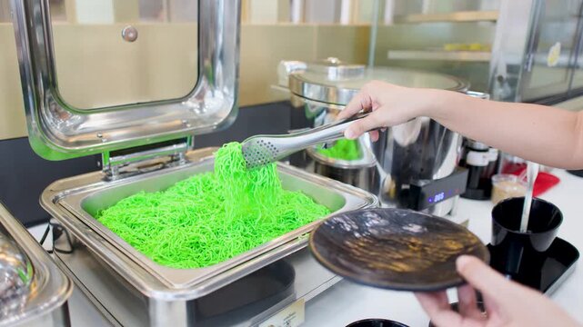 Serving Thai Green Jade Noodles from a Buffet Chafing Dish