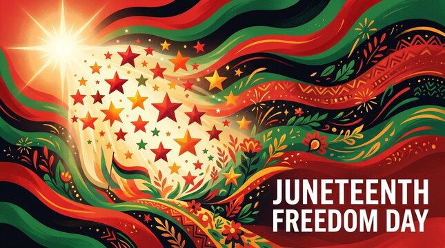 Juneteenth freedom day celebration with red white and blue stars