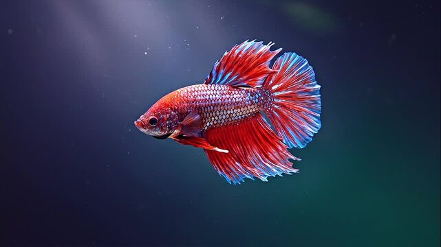 Red and blue betta fish swimming gracefully
