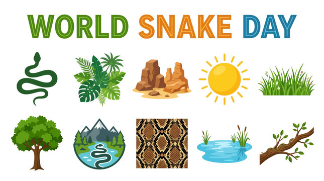 World Snake Day Symbols with Snake Habitat Nature and Reptile Pattern
