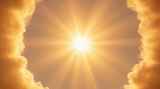 Bright sun shining through a gap in fluffy clouds during daytime