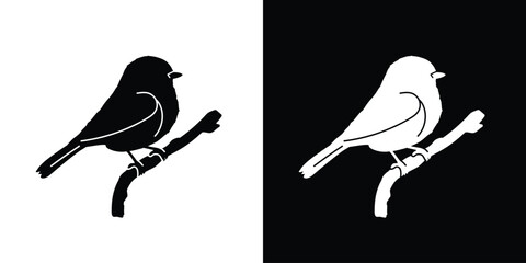 Chickadee icon vector, chickadee silhouette, black and white silhouette, flat solid logo, bird symbol, isolated, invert color design, avian © Vinh