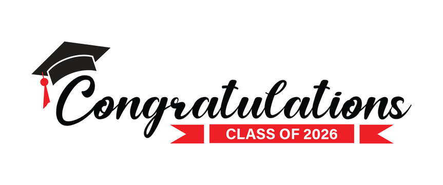 Class of 2026 calligraphy. Congratulations class of 2026 with graduation cap.	
