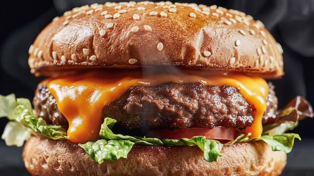 Delicious Juicy Cheeseburger with Melted Cheese and Fresh Lettuce 3.