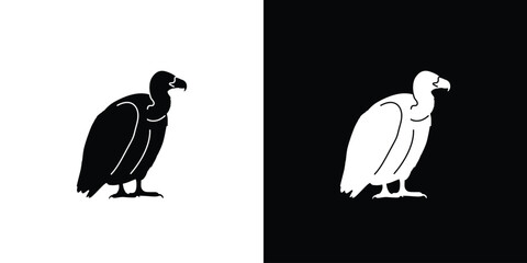 Fototapeta premium Vulture icon vector, vulture silhouette, black and white silhouette, flat solid logo, bird symbol, isolated, invert color design, avian