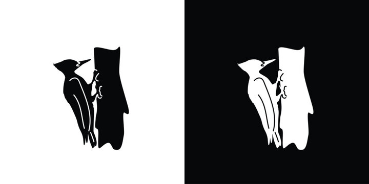 Woodpecker icon vector, woodpecker silhouette, black and white silhouette, flat solid logo, bird symbol, isolated, invert color design, avian