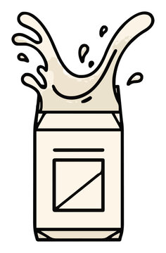 Flat almond milk carton icon with splashing liquid. Generative AI