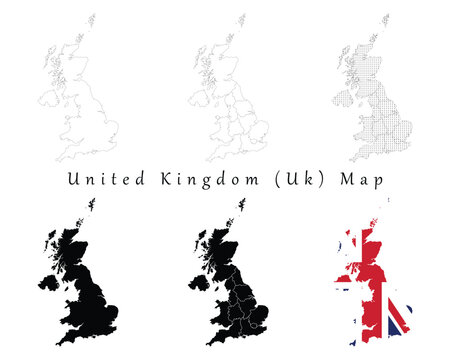 United Kingdom Map Vector Set &ndash; UK Outline, Regions, Silhouette and Flag Design EPS