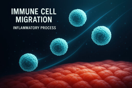 Active immune cell migration during inflammatory process. medical biology concept of leukocyte cells showing purposeful response to an infection and inflammation site
