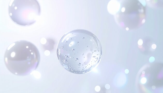 透明なパール成分カプセルが虹色に輝く、クリーンで未来的なラグジュアリースキンケア背景 ジェネレーティブAI