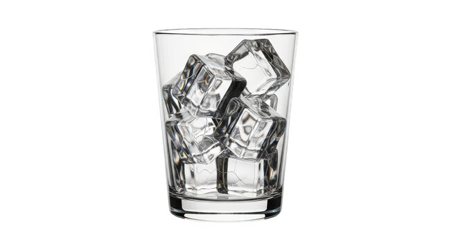 Vintage illustration of whiskey glass with ice and decorative lines isolated on transparent background