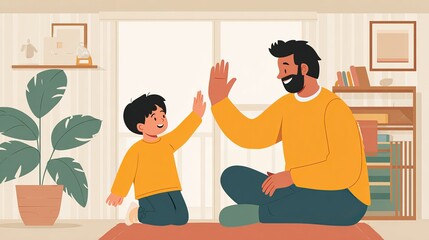 Fototapeta premium Father and son high five moment, warm parent child bonding