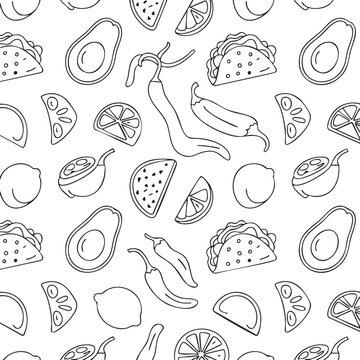 taco vector repeat pattern mexican ingredients line art