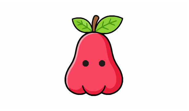 Pink wax apple vector icon tropical java apple fruit illustration isolated on white background