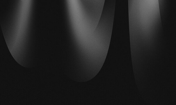 Abstract black background with overlapping parabolic curved lines that have a very smooth light transition (smooth gray gradient) and noise texture