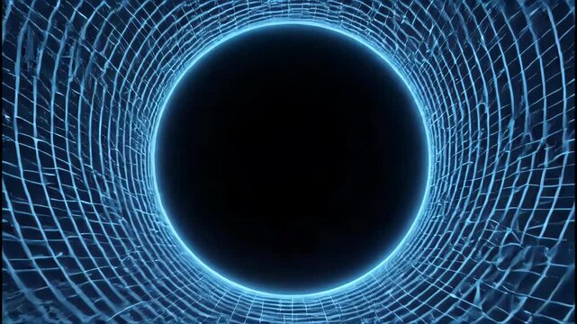 A mesmerizing digital artwork depicts a swirling vortex of blue light and a central black hole, evoking a sense of cosmic wonder and the mysteries of spacetime.