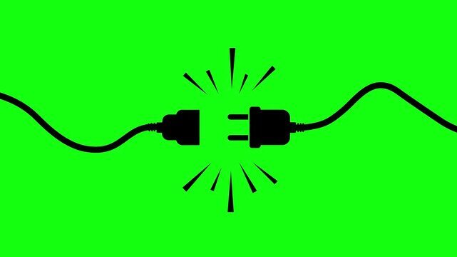 Plug icon animation with alpha channel. Electrical plug and socket icons with vibrating lines for danger symbols, green screen voltage, 4k video.
