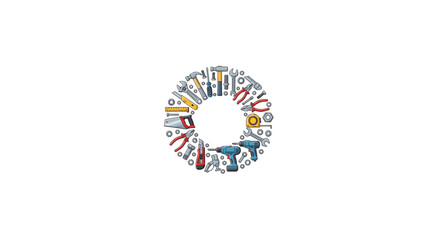 Fototapeta premium Creative concept of human head silhouette made of various colorful tools and equipment.