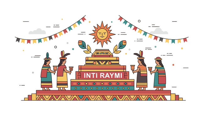 Inti Raymi Festival Illustration: Inca Sun Worship and Ceremony
