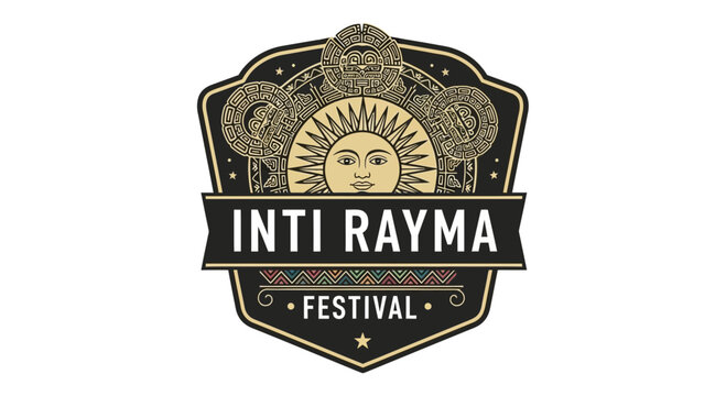 Inti Raymi Festival Logo Emblem with Sun and Inca Symbols