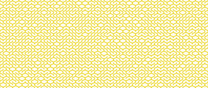 Yellow geometric grid seamless pattern. Abstract linear repeating maze net background. Vector repeated retro line lattice backdrop. Line labyrinth texture wallpaper for graphic print, design template