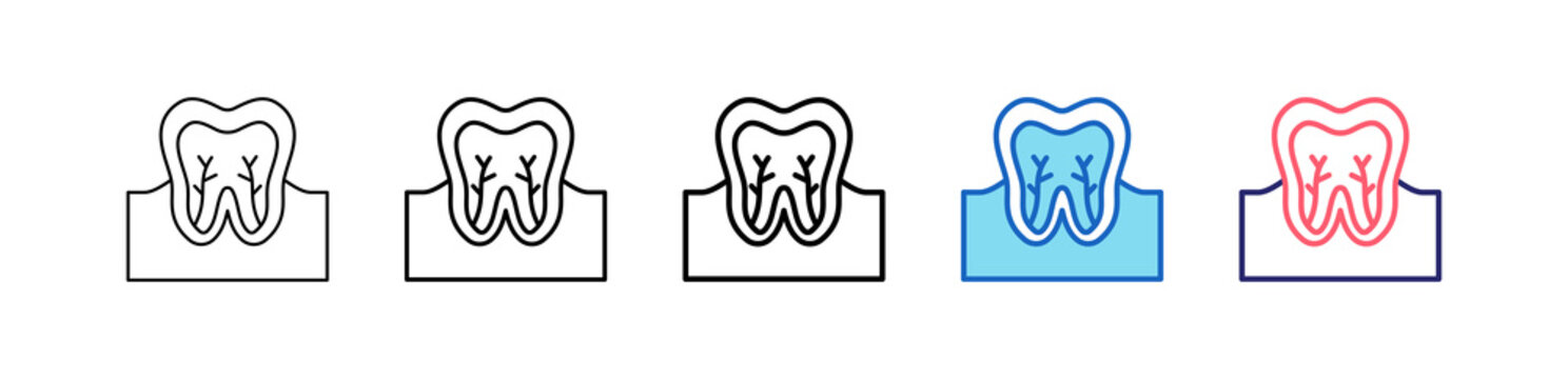 Root Canal Icon In 5 Different Styles Set Collection.   