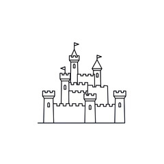 Fototapeta premium Fantasy Castle Icon, Simple Line Art, Medieval Fortress Outline