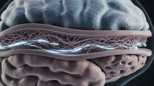 Clean CGI Depiction Showing Anatomical Details of Meninges and Neural Pathways Surrounding the Brain in High Detail for Medical Education