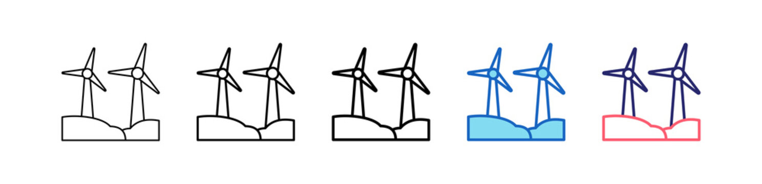 Wind Turbine Icon In 5 Different Styles Set Collection.   