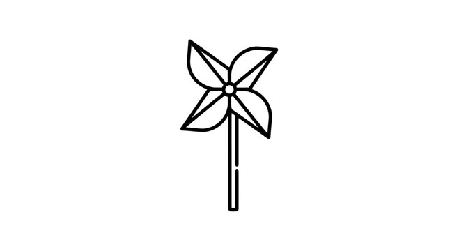 Simple Black and White Line Art of a Pinwheel Toy on a Stick