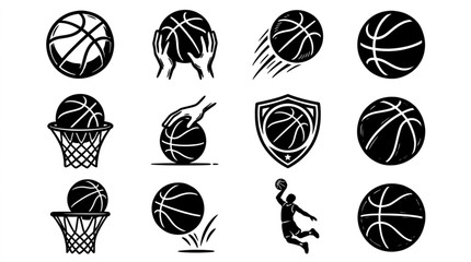 Basketball icons and sports equipment. © Kirun