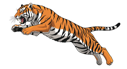 Aggressive Tiger Jumping Action Pose - Wild Animal Illustration © Sego