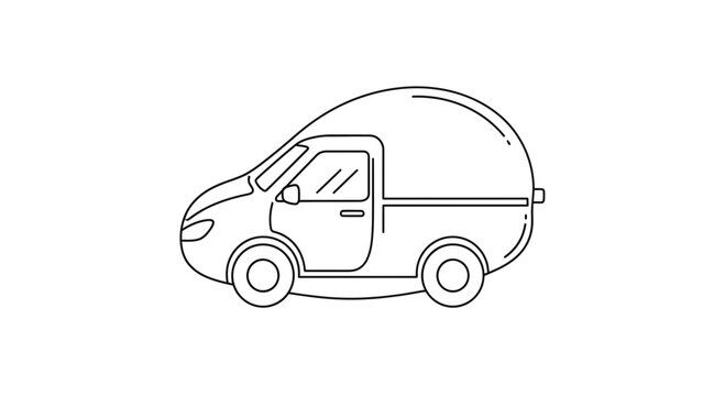 Minimalist Line Art of a Compact Cargo Van, Simple Outline Illustration